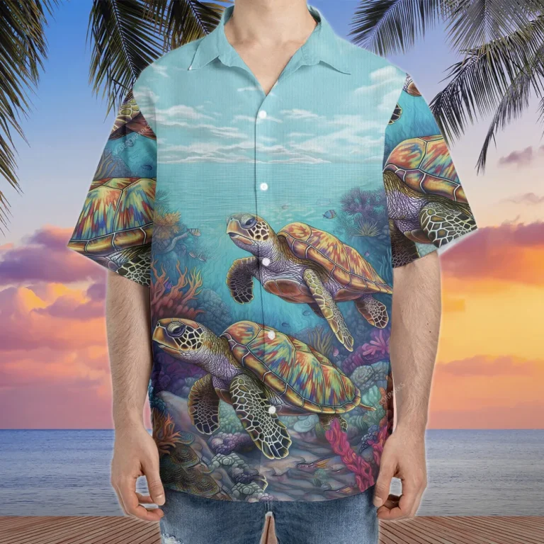 Couple Turtle Hawaiian Shirts For Men Women, Marine Life Tropical Summer Shirts, Sea Turtle Aloha Shirts, Turtle Lover Button Down Short Sleeve Shirts