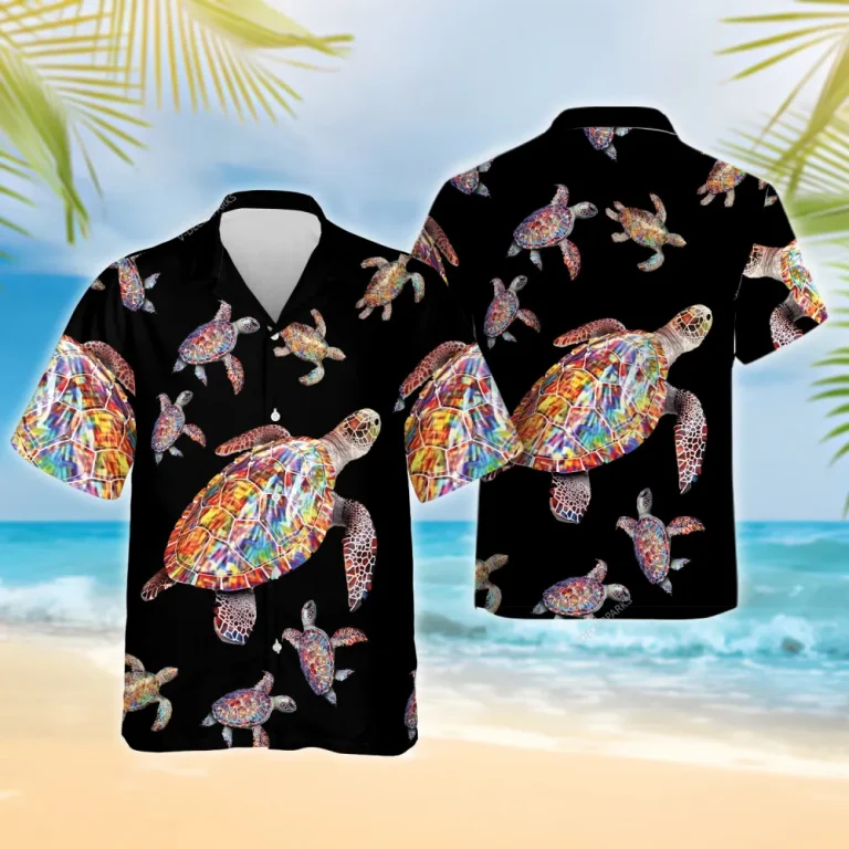 Tranquil Turtle Hawaiian Shirts For Men Women, Tropical Summer Shirts, Colorful Turtle Aloha Shirts, Turtle Lovers Button Down Short Sleeve Shirts