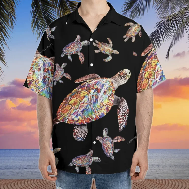Tranquil Turtle Hawaiian Shirts For Men Women, Tropical Summer Shirts, Colorful Turtle Aloha Shirts, Turtle Lovers Button Down Short Sleeve Shirts