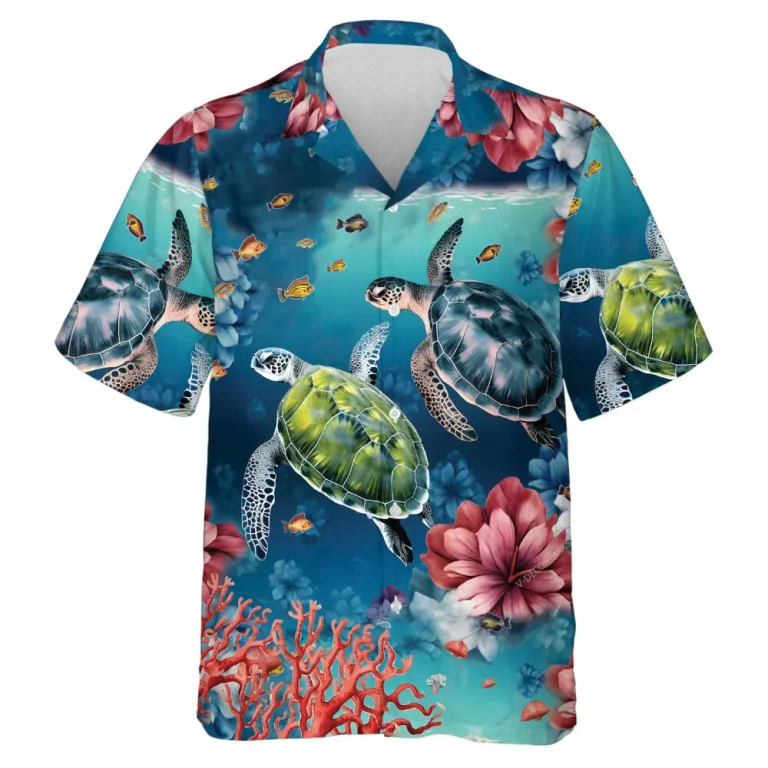 Turtle Couple Hawaiian Shirts For Men Women, Marine Life Tropical Summer Shirts, Sea Turtle Aloha Shirts, Turtle Lover Button Down Short Sleeve Shirts