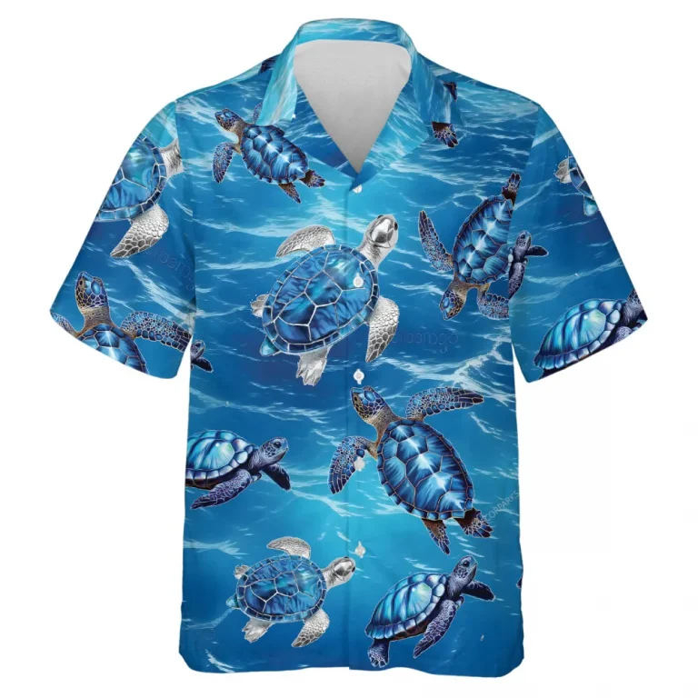 Sea Turtle Hawaiian Shirts For Men Women, Blue Ocean Tropical Summer Shirts, Sea Turtle Aloha Shirts, Turtle Lover Button Down Short Sleeve Shirts