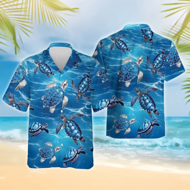 Sea Turtle Hawaiian Shirts For Men Women, Blue Ocean Tropical Summer Shirts, Sea Turtle Aloha Shirts, Turtle Lover Button Down Short Sleeve Shirts