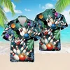 Bowling Tropical Pattern Hawaiian Shirt For Men Women, Bowling Strike Summer Shirt, Tropical Beach Shirt, Casual Button Down Hawaiian Shirt