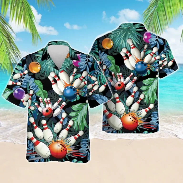 Bowling Tropical Pattern Hawaiian Shirt For Men Women, Bowling Strike Summer Shirt, Tropical Beach Shirt, Casual Button Down Hawaiian Shirt