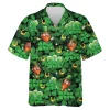 Green Beer Garden For Saint Patrick Holiday Unisex Hawaiian Shirts, Signature Four-leaf Clover Pattern Hawaiian Button Down Shirts, Casual Men's Wear