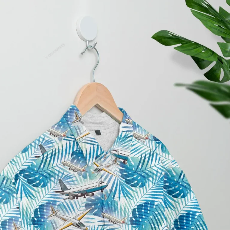 Airplane Hawaiian Shirts For Men Women, Tropical Plane Summer Beach Shirt, Airplane Button Down Short Sleeve Hawaiian Shirts, Mens Casual Aloha Shirts