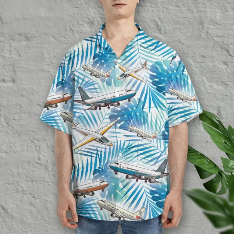 Airplane Hawaiian Shirts For Men Women, Tropical Plane Summer Beach Shirt, Airplane Button Down Short Sleeve Hawaiian Shirts, Mens Casual Aloha Shirts
