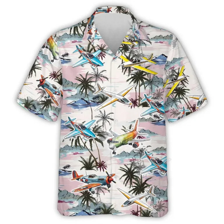 Airplane Hawaiian Shirt For Men Women, Tropical Aircraft Summer Beach Shirt, Airplane Button Down Short Sleeve Hawaiian Shirt, Mens Casual Aloha Shirt