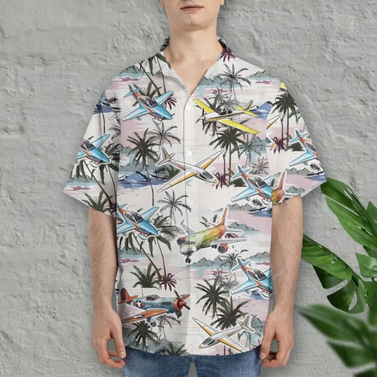 Airplane Hawaiian Shirt For Men Women, Tropical Aircraft Summer Beach Shirt, Airplane Button Down Short Sleeve Hawaiian Shirt, Mens Casual Aloha Shirt