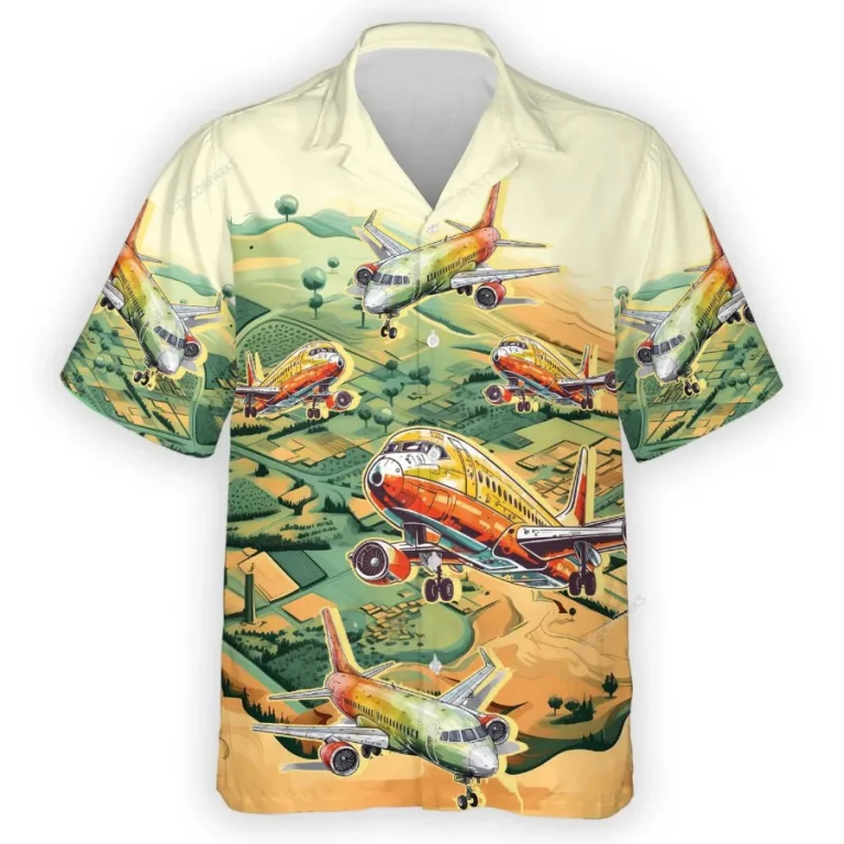 Airplane Hawaiian Shirt For Men Women, Colorful Plane Summer Beach Shirt, Airplane Button Down Short Sleeve Shirts, Tropical Summer Aloha Shirts
