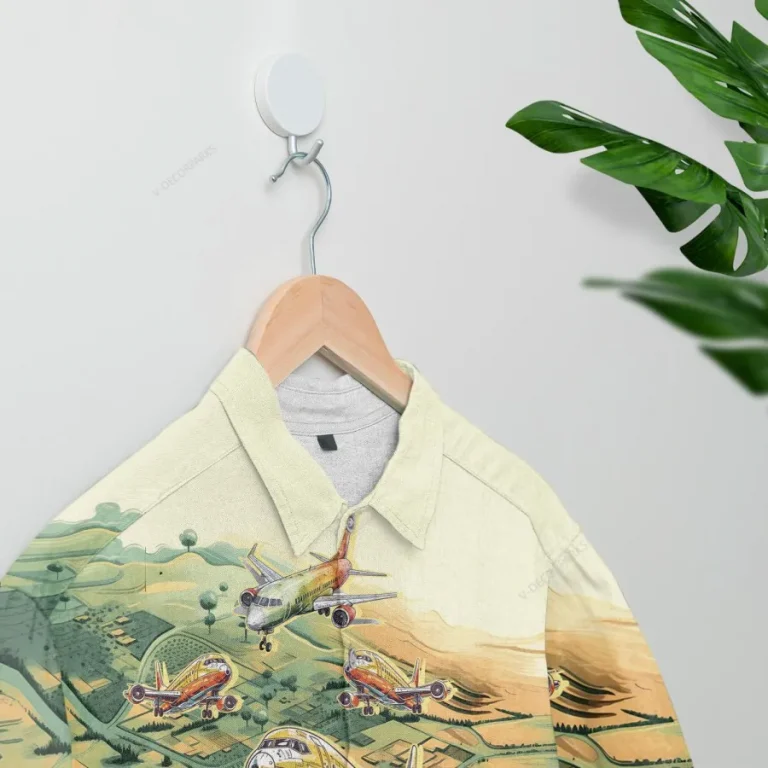 Airplane Hawaiian Shirt For Men Women, Colorful Plane Summer Beach Shirt, Airplane Button Down Short Sleeve Shirts, Tropical Summer Aloha Shirts