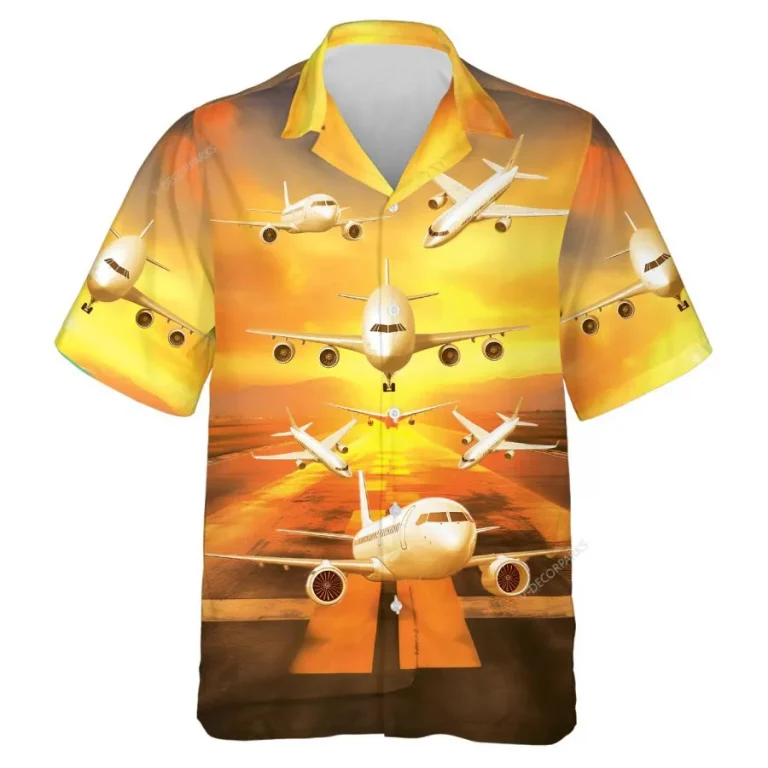 Airplane Hawaiian Shirt For Men Women, Plane On Runway Summer Beach Shirt, Airplane Button Down Short Sleeve Shirts, Tropical Summer Aloha Shirts