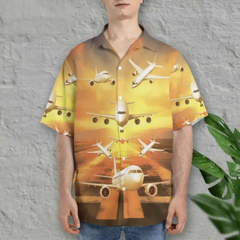 Airplane Hawaiian Shirt For Men Women, Plane On Runway Summer Beach Shirt, Airplane Button Down Short Sleeve Shirts, Tropical Summer Aloha Shirts