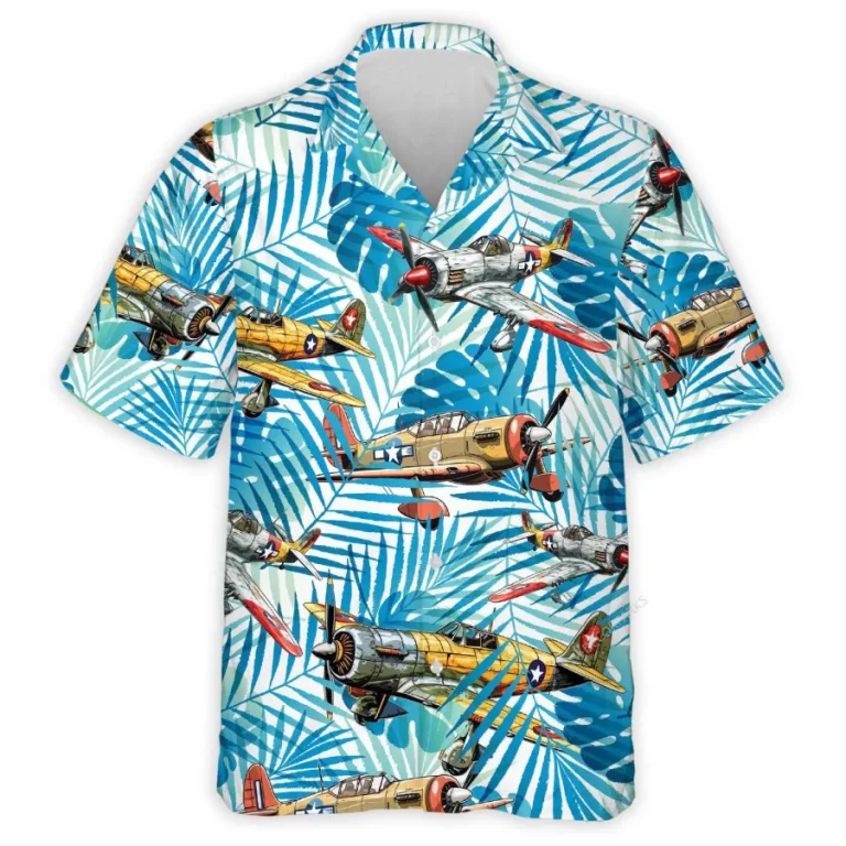 Tropical Aircraft Hawaiian Shirt For Men Women, Aircraft Summer Beach Shirt, Airplane Button Down Short Sleeve Shirts, Tropical Summer Aloha Shirts
