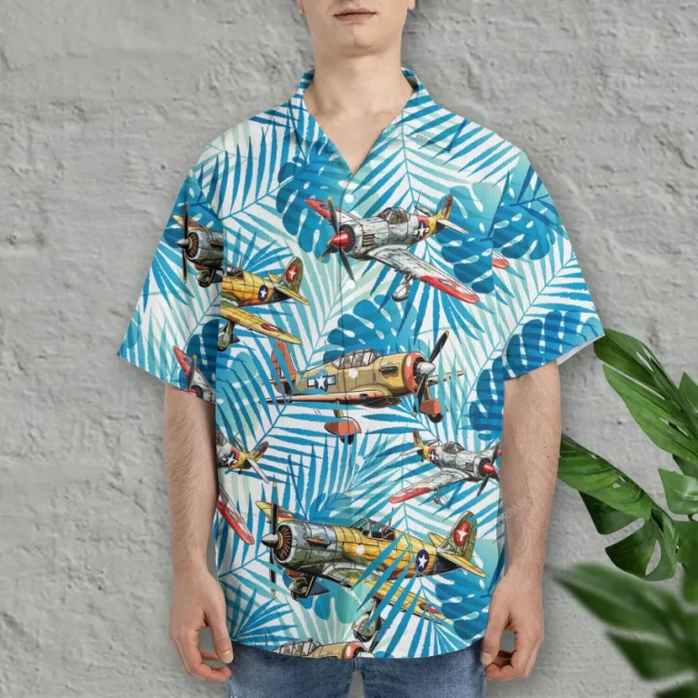 Tropical Aircraft Hawaiian Shirt For Men Women, Aircraft Summer Beach Shirt, Airplane Button Down Short Sleeve Shirts, Tropical Summer Aloha Shirts