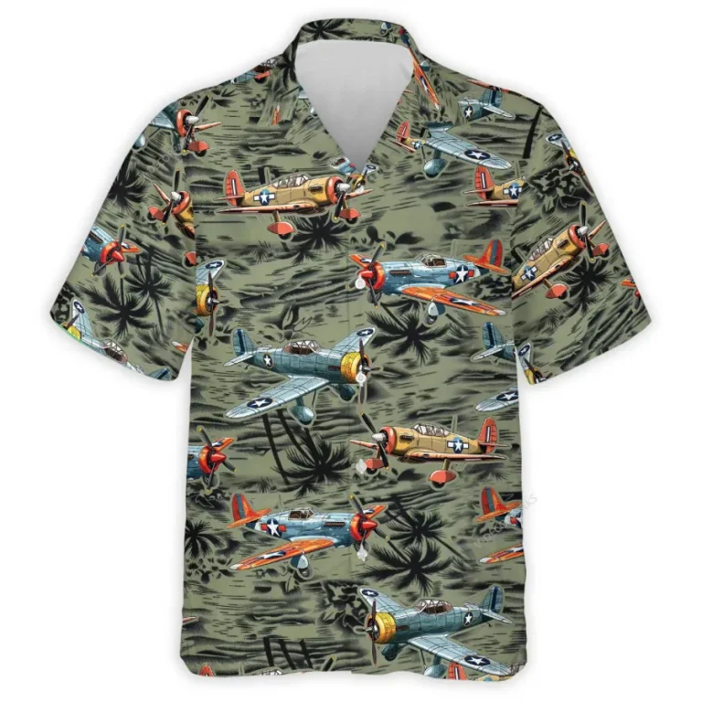 Military Aircraft Hawaiian Shirt For Men Women, Tropical Aircraft Summer Beach Shirt, Airplane Button Down Short Sleeve Shirts, Summer Aloha Shirts