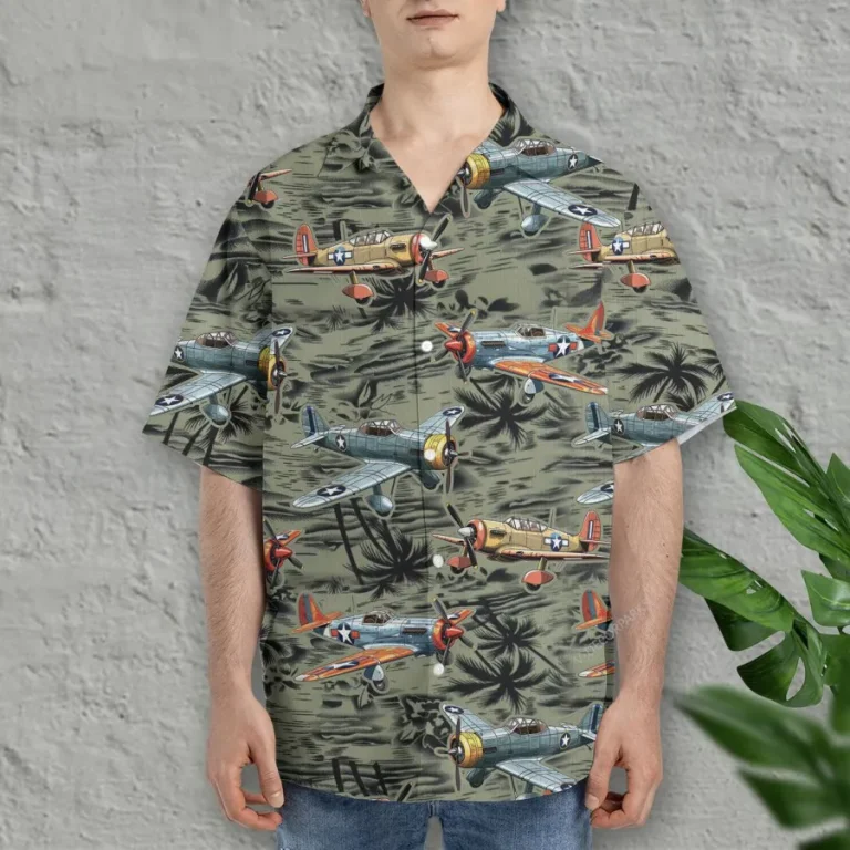 Military Aircraft Hawaiian Shirt For Men Women, Tropical Aircraft Summer Beach Shirt, Airplane Button Down Short Sleeve Shirts, Summer Aloha Shirts