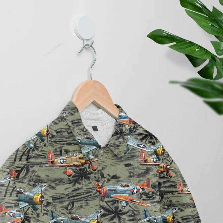 Military Aircraft Hawaiian Shirt For Men Women, Tropical Aircraft Summer Beach Shirt, Airplane Button Down Short Sleeve Shirts, Summer Aloha Shirts