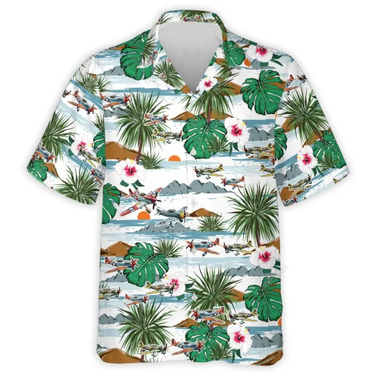 Tropical Aircraft Hawaiian Shirt For Men Women, Aircraft Summer Beach Shirt, Airplane Button Down Short Sleeve Shirts,tropical Summer Aloha Shirts