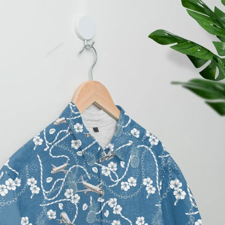 Airplane Hawaiian Shirt For Men Women, Aircraft Summer Beach Shirt, Airplane Button Down Short Sleeve Shirts, Tropical Hibiscus Summer Aloha Shirts