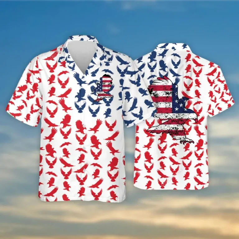 Patriotic Eagle Hawaiian Shirts For Men Women, American Flag Button Down Short Sleeve Shirt, Patriotic Aloha Shirt, 4th Of July Summer Beach Shirts