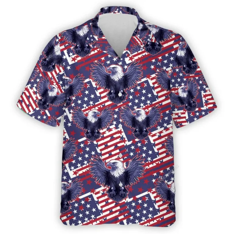 American Eagle Hawaiian Shirts For Men Women, American Flag Button Down Short Sleeve Shirt, Patriotic Aloha Shirt, 4th Of July Summer Beach Shirts
