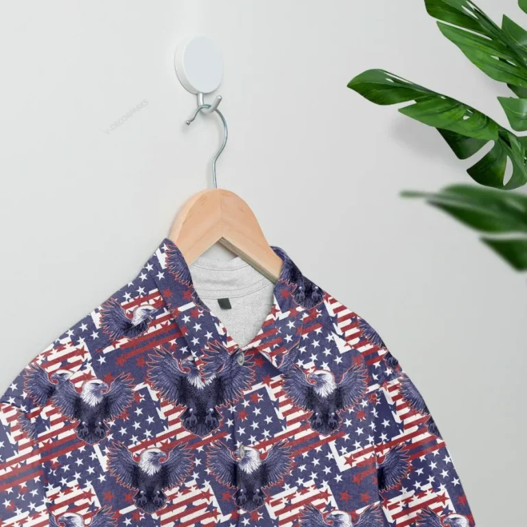 American Eagle Hawaiian Shirts For Men Women, American Flag Button Down Short Sleeve Shirt, Patriotic Aloha Shirt, 4th Of July Summer Beach Shirts
