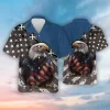 American Eagle 3d Hawaiian Shirts For Men Women, American Flag Button Down Short Sleeve Shirt, Patriotic Aloha Shirt, 4th Of July Summer Beach Shirts