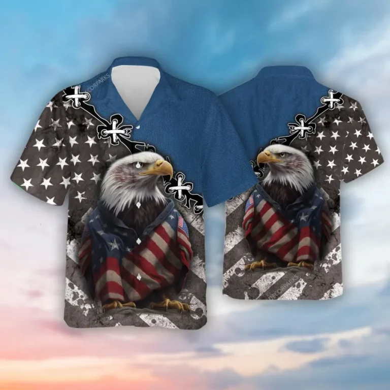 American Eagle 3d Hawaiian Shirts For Men Women, American Flag Button Down Short Sleeve Shirt, Patriotic Aloha Shirt, 4th Of July Summer Beach Shirts