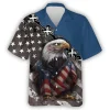 American Eagle 3d Hawaiian Shirts For Men Women, American Flag Button Down Short Sleeve Shirt, Patriotic Aloha Shirt, 4th Of July Summer Beach Shirts