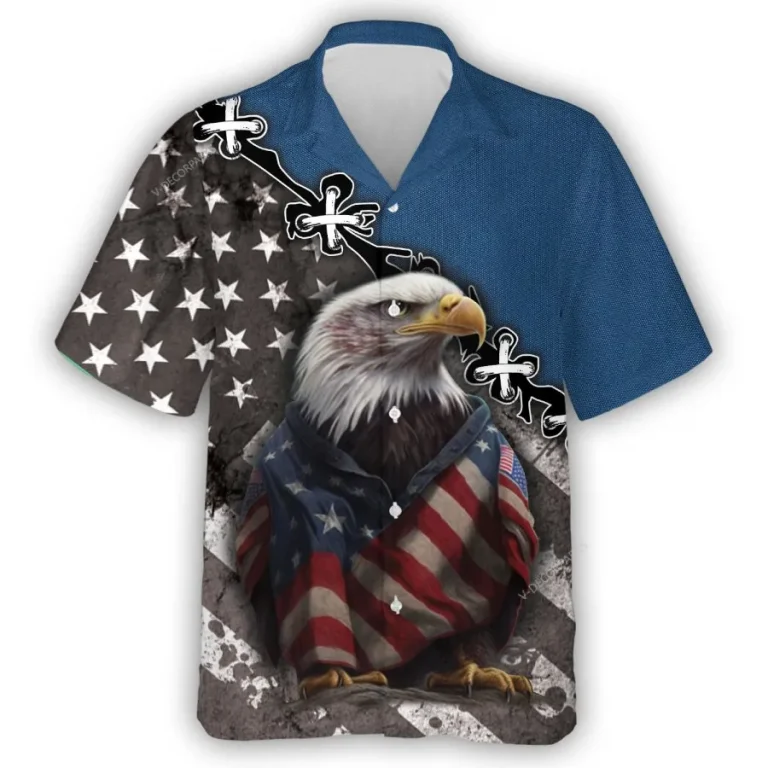American Eagle 3d Hawaiian Shirts For Men Women, American Flag Button Down Short Sleeve Shirt, Patriotic Aloha Shirt, 4th Of July Summer Beach Shirts