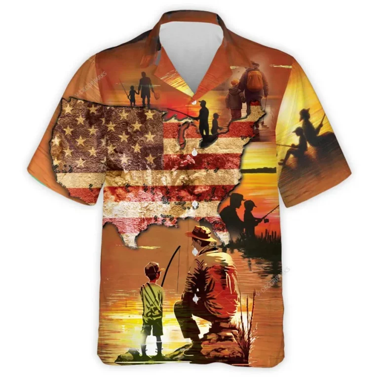 Dad And Son Hawaiian Shirts For Men Women, Patriotic Button Down Short Sleeve Shirt, Fishing Lovers Aloha Shirts, Summer Beach Shirts, Gift For Dad