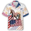 American Horse 3d Hawaiian Shirts For Men Women, Fireworks Horse Button Down Short Sleeve Shirt, Patriotic Aloha Shirt, 4th Of July Summer Beach Shirt