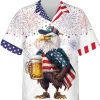 American Eagle Holding Beer Hawaiian Shirts For Men Women, Eagle Hawaiian Aloha Shirt, Independence Short Sleeve Button Down Shirt, Patriotic Shirt