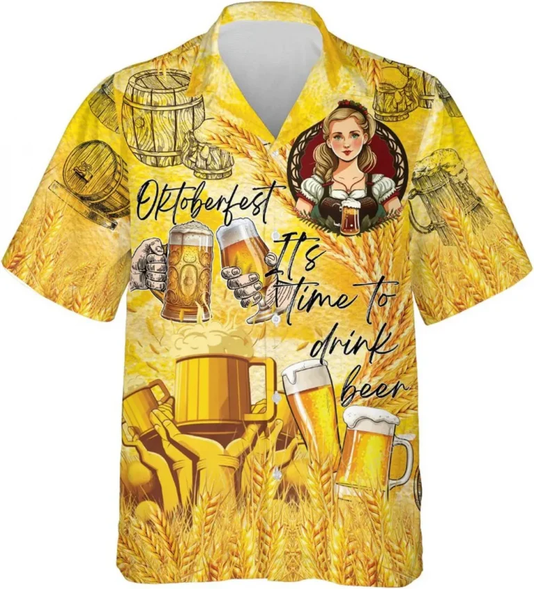 Oktoberfest It's Time To Drink Beer Hawaiian Shirt For Men Women, German Beer Hawaiian Shirts, Casual Button Down Shirt, Aloha Beach Shirt