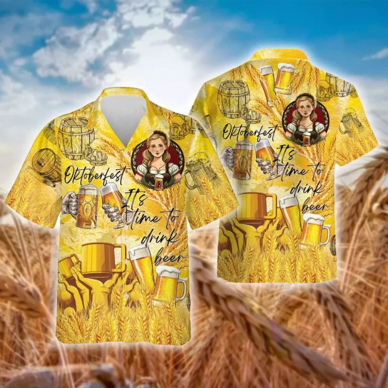 Oktoberfest It's Time To Drink Beer Hawaiian Shirt For Men Women, German Beer Hawaiian Shirts, Casual Button Down Shirt, Aloha Beach Shirt