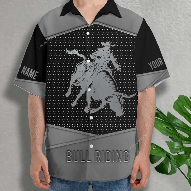 Bull Riding 3d Hawaiian Shirts For Men Women, Personalized Name Bull Riding Summer Beach Shirt, Rodeo Cowboy Button Down Short Sleeve Aloha Shirts