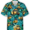 Yellow School Bus Tropical Pattern Hawaiian Shirt For Men Women, Bus Drivers Casual Button Down Shirt, Back To School Shirts, Hawaiian Style Shirts