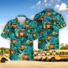 Yellow School Bus Tropical Pattern Hawaiian Shirt For Men Women, Bus Drivers Casual Button Down Shirt, Back To School Shirts, Hawaiian Style Shirts