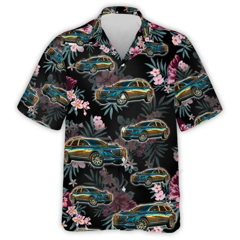 Personalized Photo Car Hawaiian Shirts For Men Women, Tropical Floral Summer Beach Shirts, Custom Aloha Shirt, Hawaiian Button Down Short Sleeve Shirt