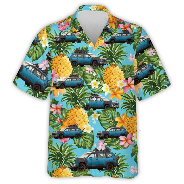 Personalized Photo Car Hawaiian Shirt For Men Women,tropical Pineapple Summer Beach Shirt, Custom Aloha Shirt, Hawaiian Button Down Short Sleeve Shirt