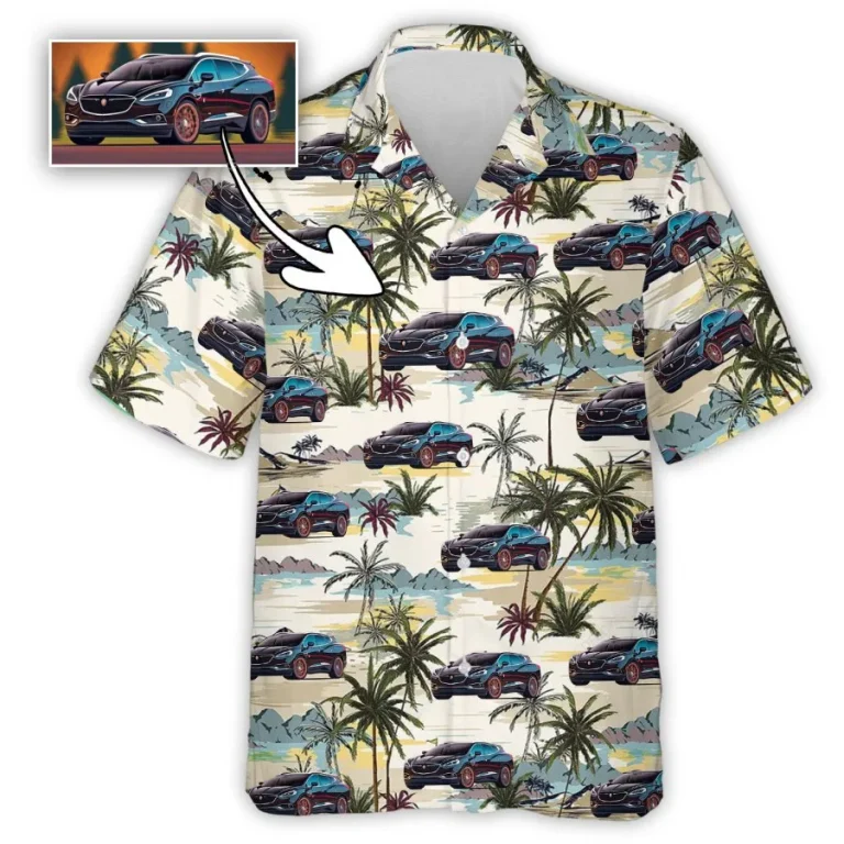 Personalized Photo Car Hawaiian Shirt For Men Women,tropical Palm Tree Summer Beach Shirt, Custom Aloha Shirt, Hawaiian Button Down Short Sleeve Shirt