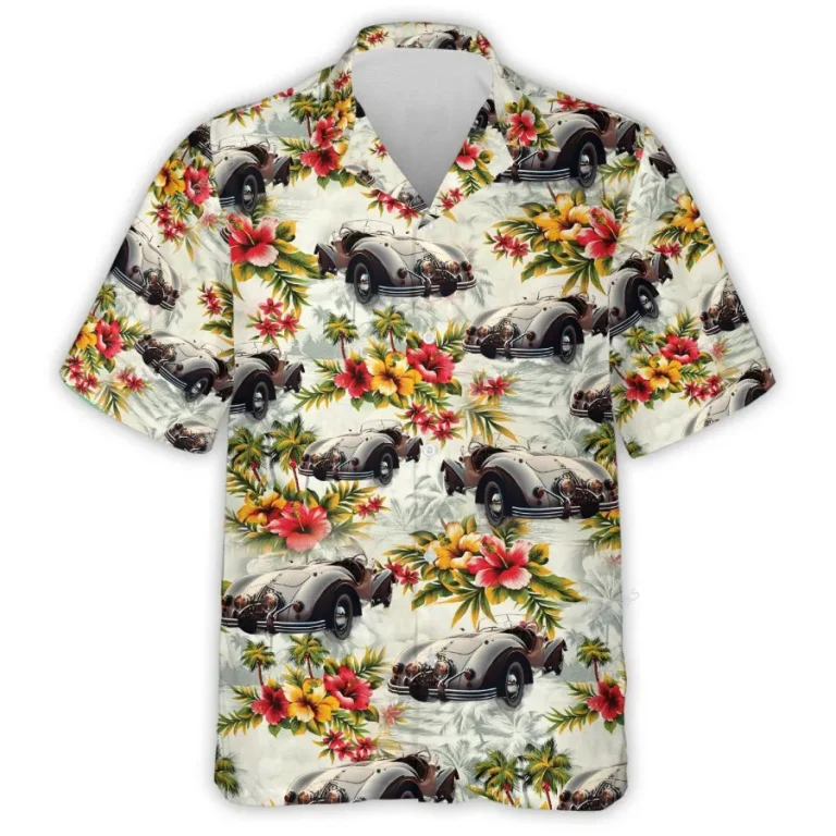 Personalized Photo Car Hawaiian Shirt For Men Women, Vintage Hibiscus Summer Beach Shirt, Custom Aloha Shirt, Hawaiian Button Down Short Sleeve Shirt