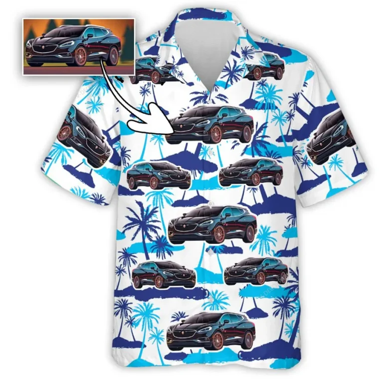 Personalized Photo Car Hawaiian Shirt For Men Women, Aloha Palm Tree Summer Beach Shirt, Custom Aloha Shirt, Hawaiian Button Down Short Sleeve Shirt