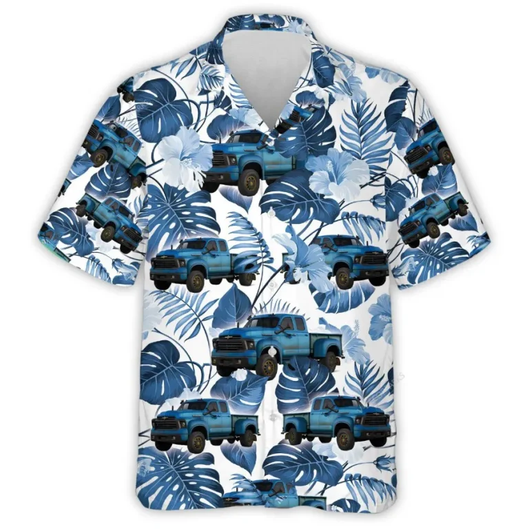 Personalized Photo Car Hawaiian Shirt For Men Women, Tropical Leaves Summer Beach Shirt, Custom Aloha Shirt, Hawaiian Button Down Short Sleeve Shirt