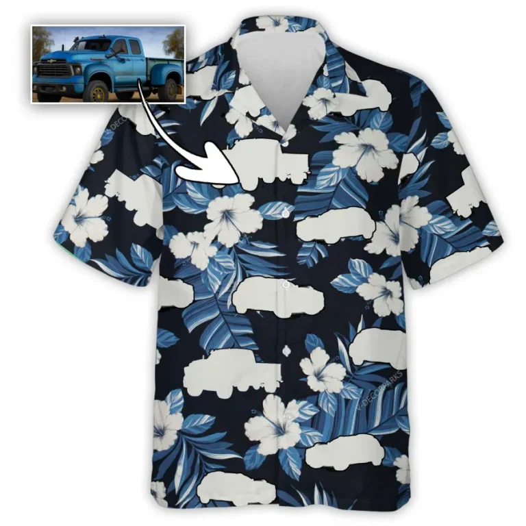 Personalized Photo Car Hawaiian Shirt For Men Women, Aloha Hibiscus Summer Beach Shirt, Custom Aloha Shirt, Hawaiian Button Down Short Sleeve Shirt