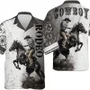 Western Cowboy Men's Hawaiian Shirt, Rodeo Short Sleeve Button Down Hawaiian Shirts, Cowboy Summer Shirts, Cowboy Hawaiian Shirt, Gift For Horse Lover