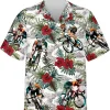 Cycling Tropical Pattern Hawaiian Shirt For Men, Riding Bicycle Short Sleeve Button Down Hawaiian Shirts, Tropical Beach Shirt, Vintage Beach Shirt