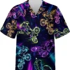 Neon Galaxy Bike Racing Hawaiian Shirts For Men, Bikers Short Sleeve Button Down Shirt, Casual Printed Beach Shirt, Hawaiian Style Shirt, Aloha Shirt