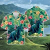 Hibiscus Dinosaur Tropical Pattern Hawaiian Shirts For Men, Tropical T-rex Summer Mens Hawaiian Shirts Short Sleeve, Summer Beach Shirt, Aloha Shirt